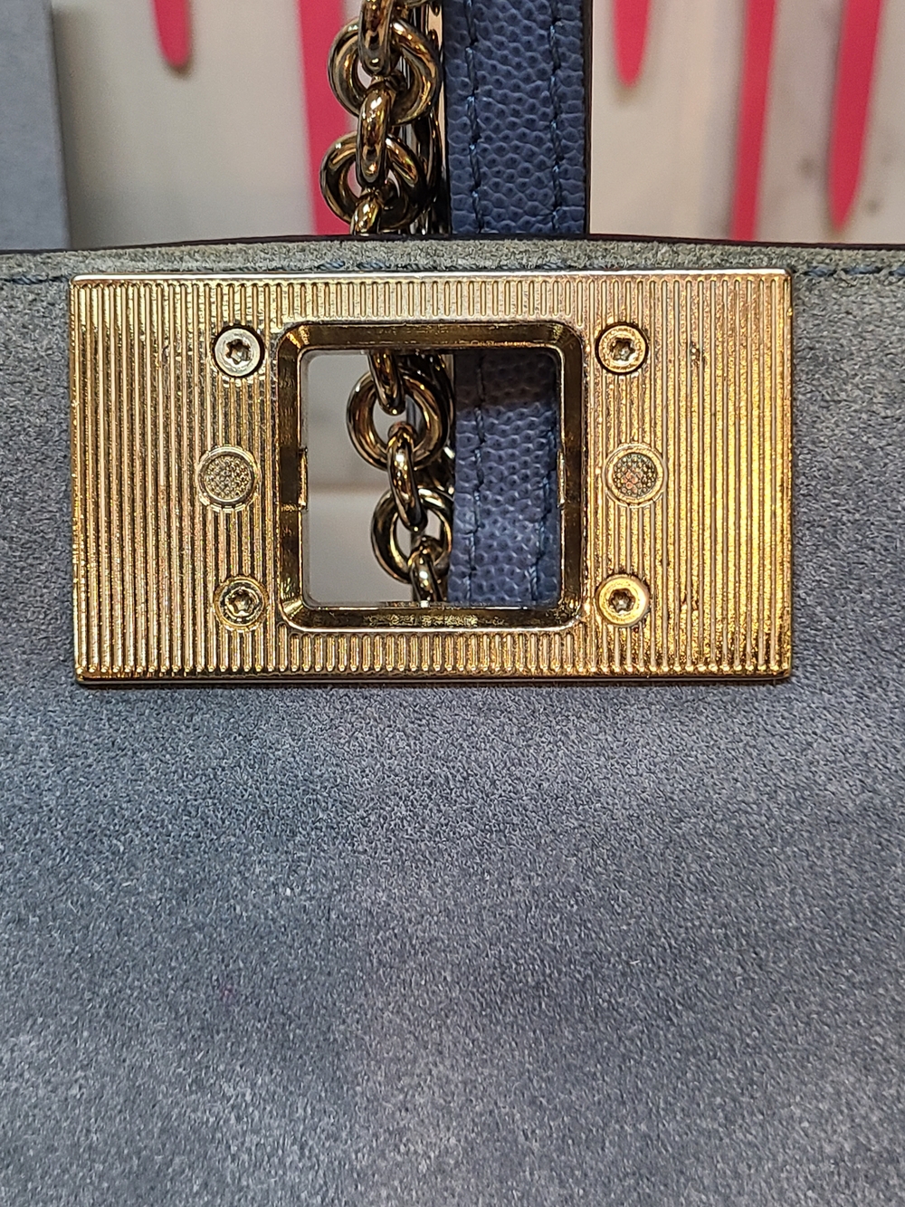Furla Blue Leather Chain Crossbody Bag with Gold Hardware and COA - Picture 15 of 16